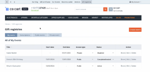 Gift Registry Addon for Cs Cart
