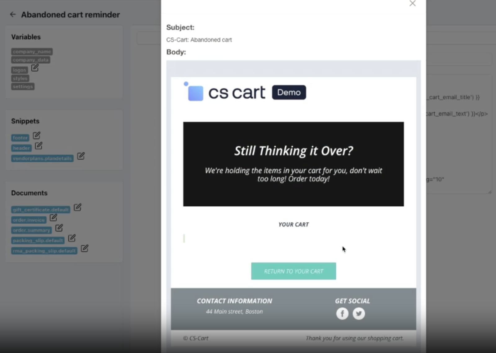 Abandoned Cart Reminder Addon for CS-Cart — screenshot 1