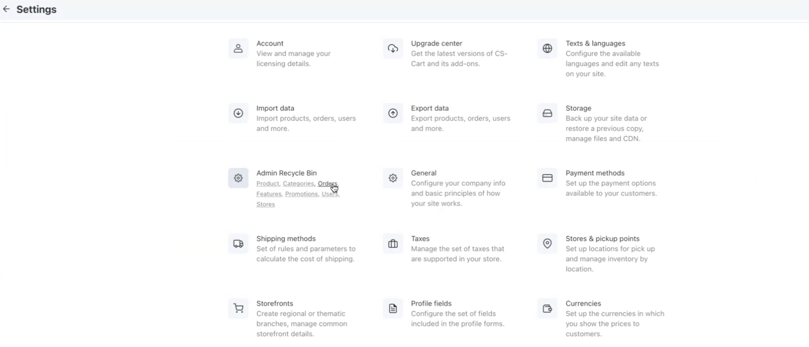 Admin Recycle Bin Addon for CS-Cart — screenshot 1