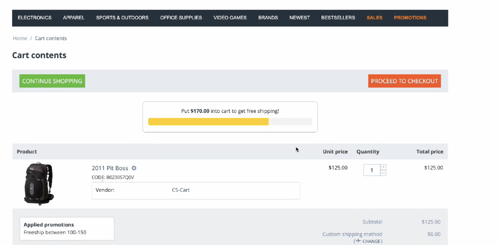 Free Shipping Notifier Addon for CS-Cart — screenshot 1
