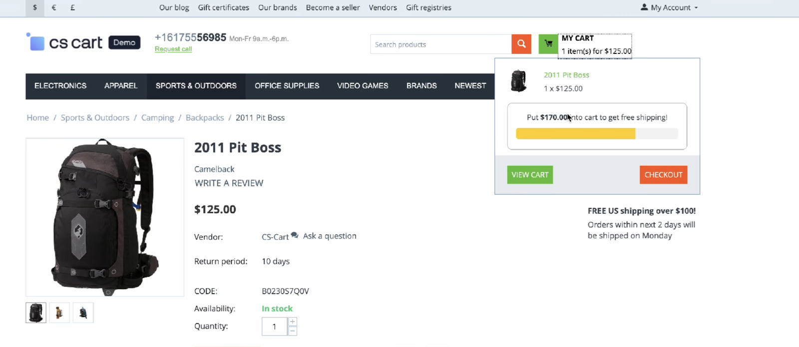Free Shipping Notifier Addon for CS-Cart — screenshot 2