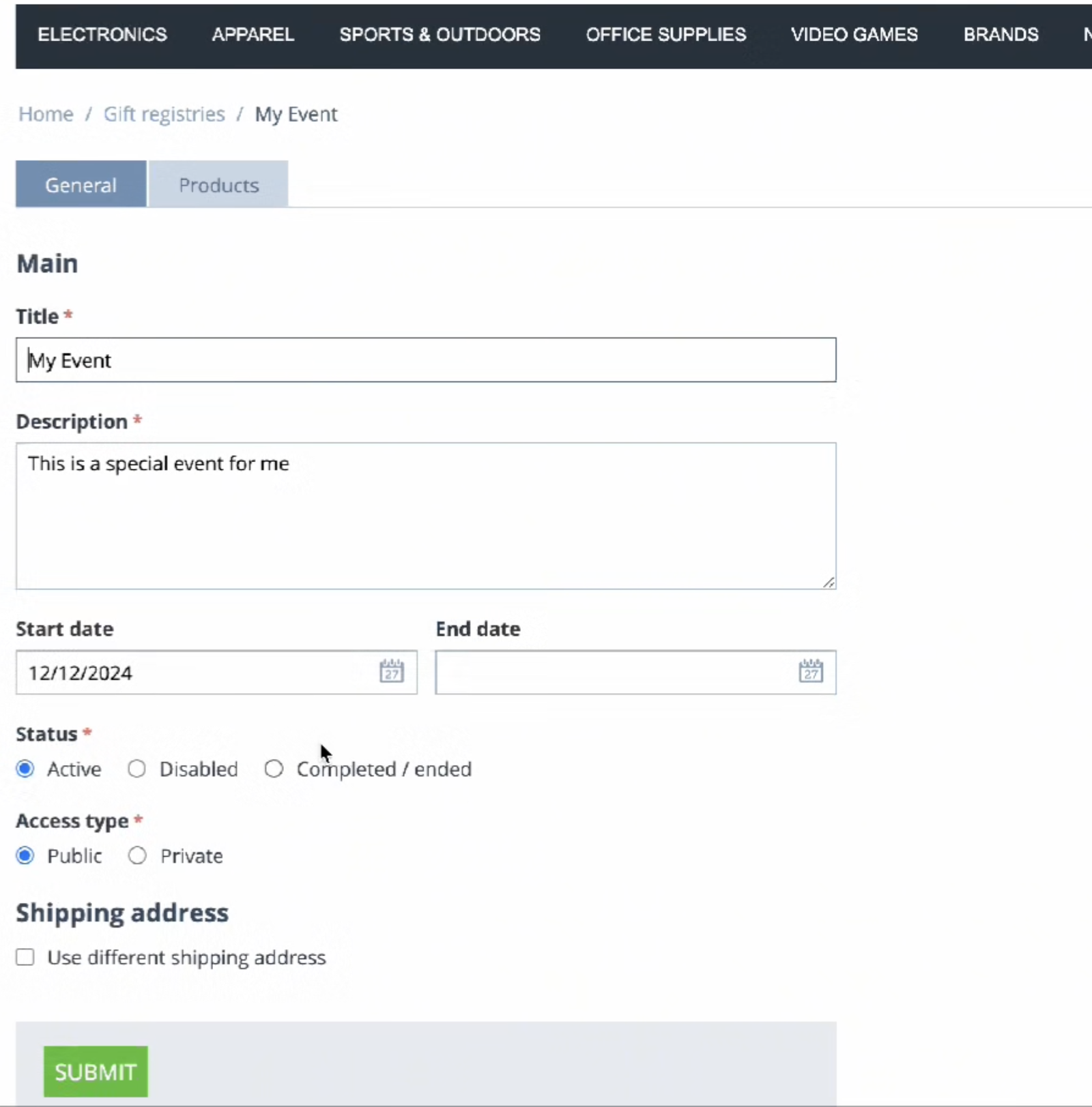 Gift Registry Addon for CS-Cart — screenshot 1