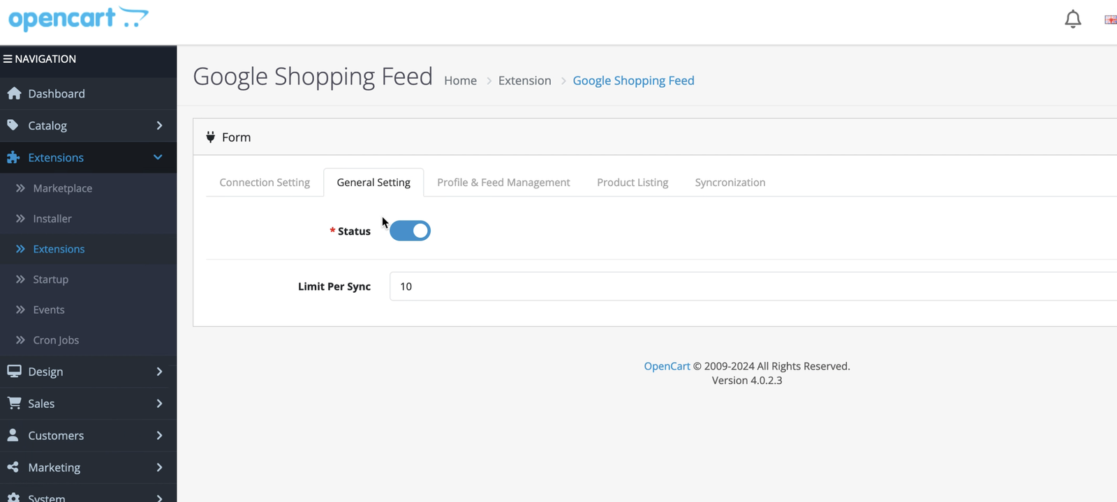 Google Shopping Feed Addon V4 for OpenCart — screenshot 1