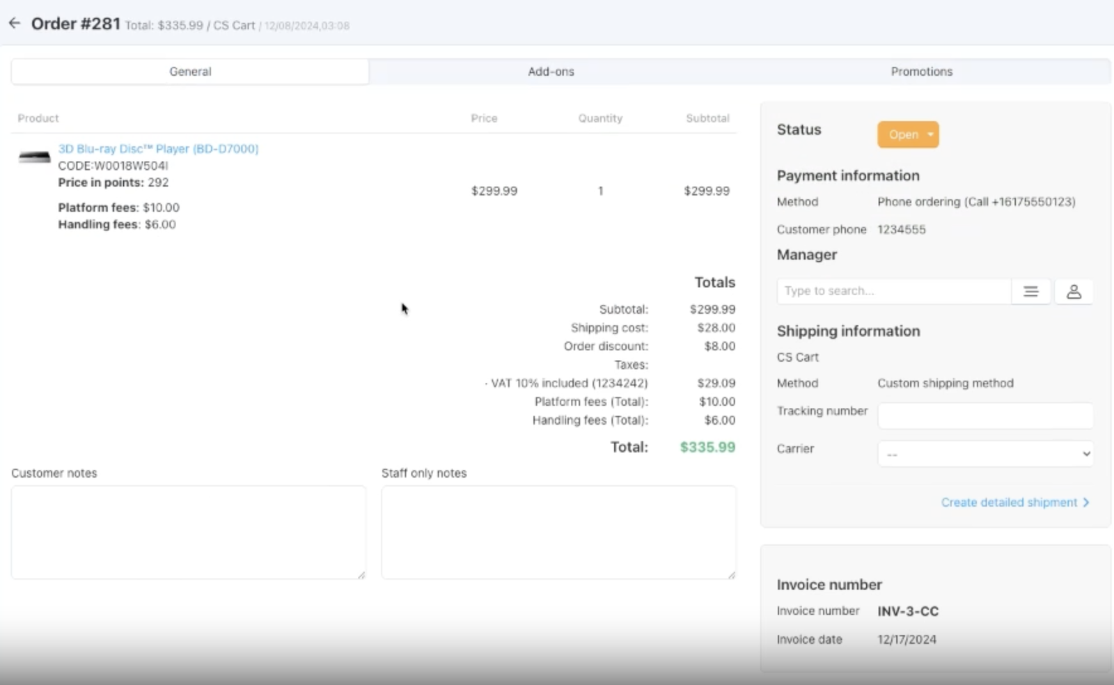 Invoice Number Generator Addon for CS-Cart — screenshot 1