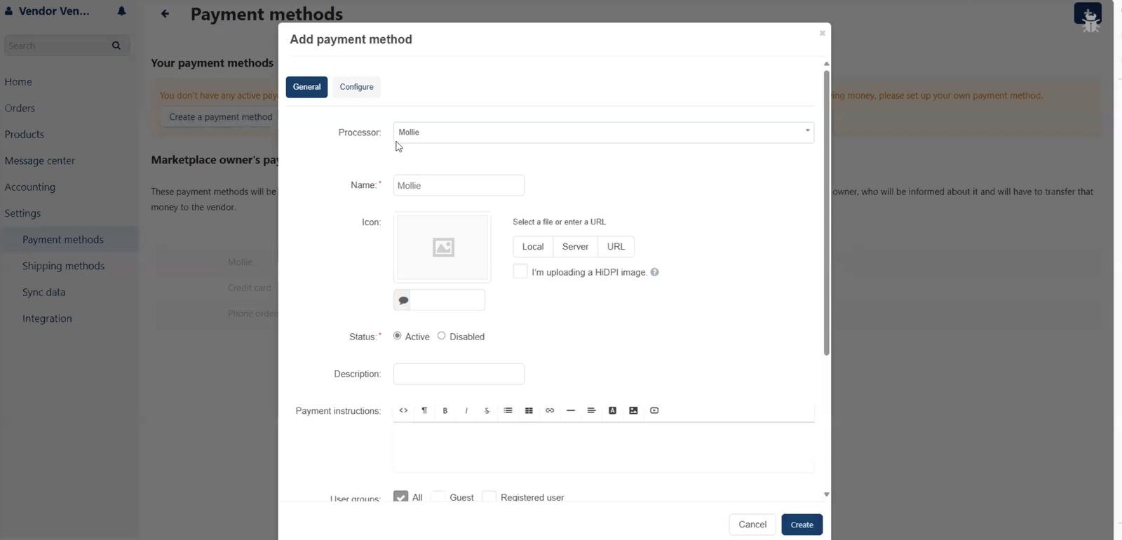 Mollie Payment Gateway Kit for CS-Cart — screenshot 2