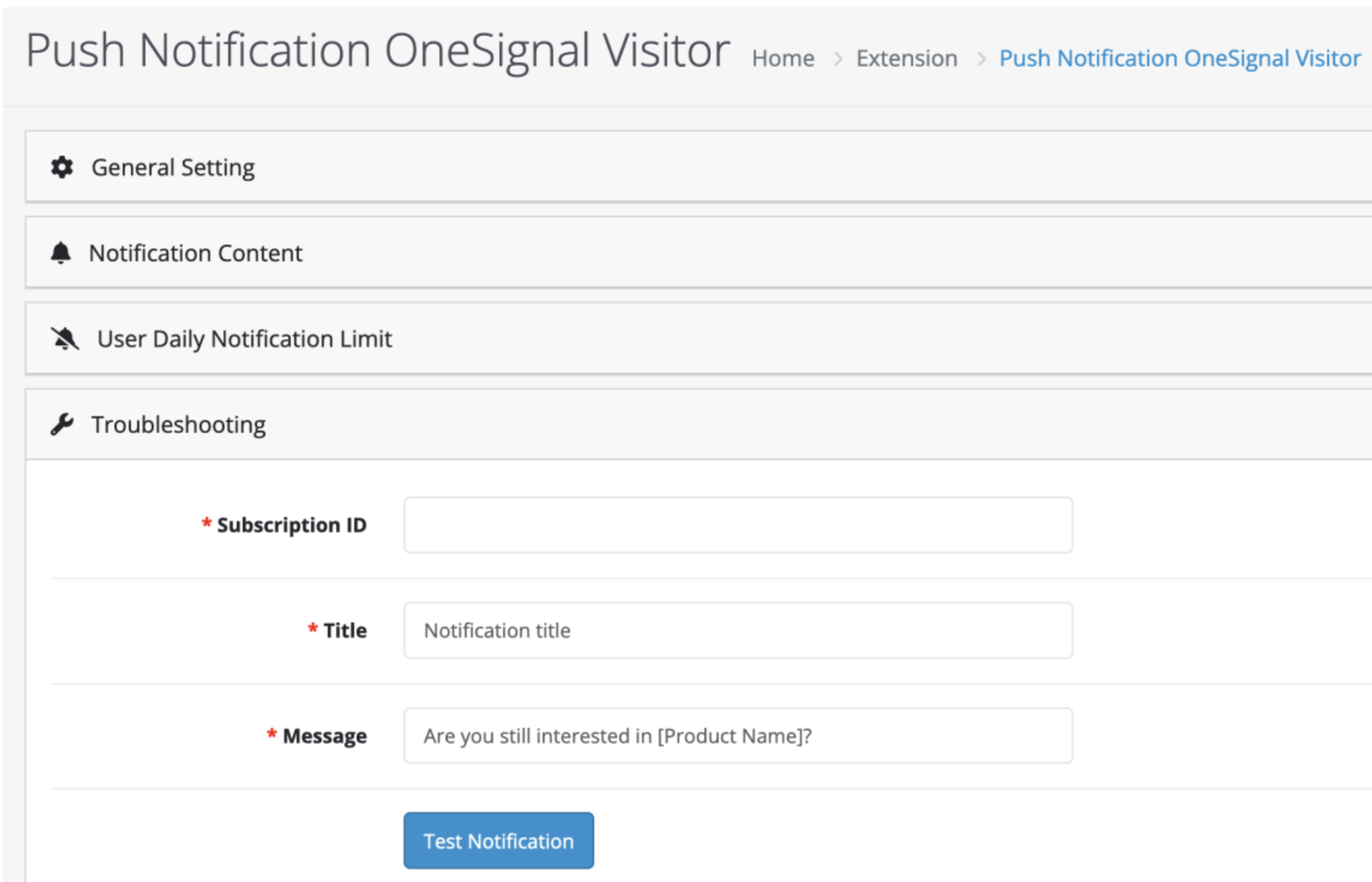 Push Notification Module (OneSignal) for OpenCart — screenshot 1