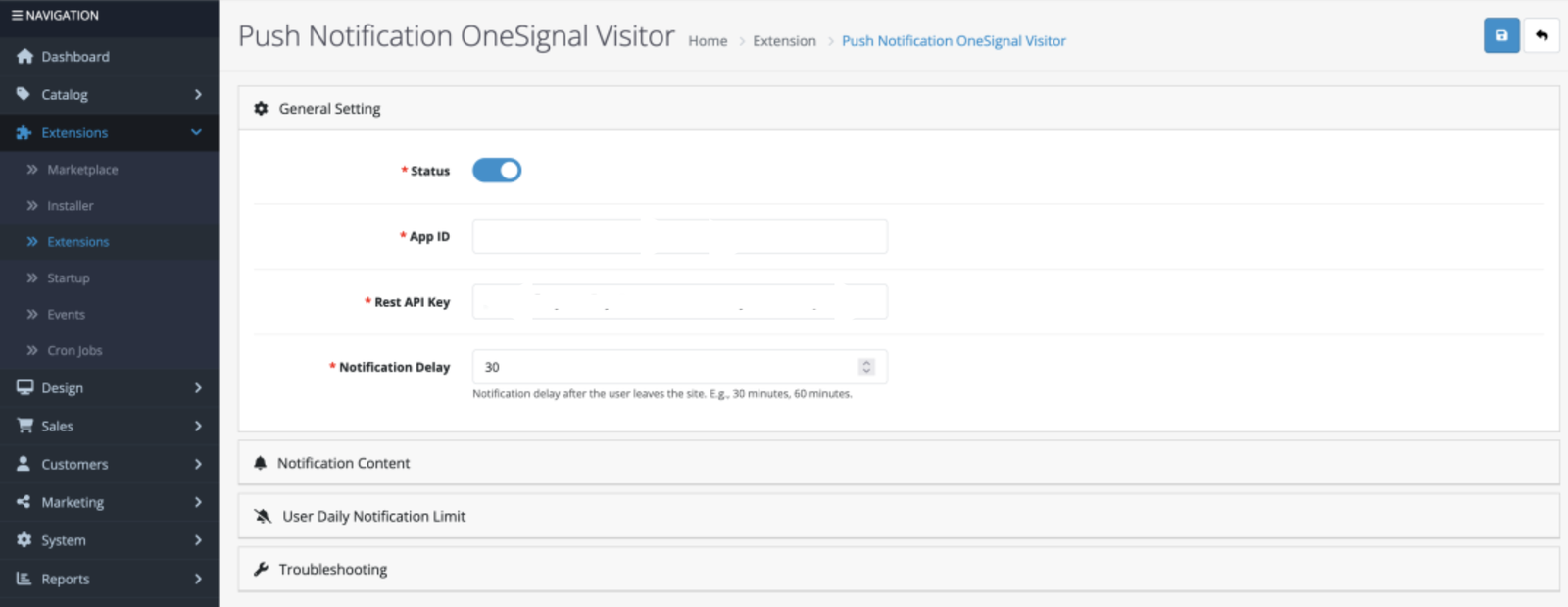 Push Notification Module (OneSignal) for OpenCart — screenshot 4