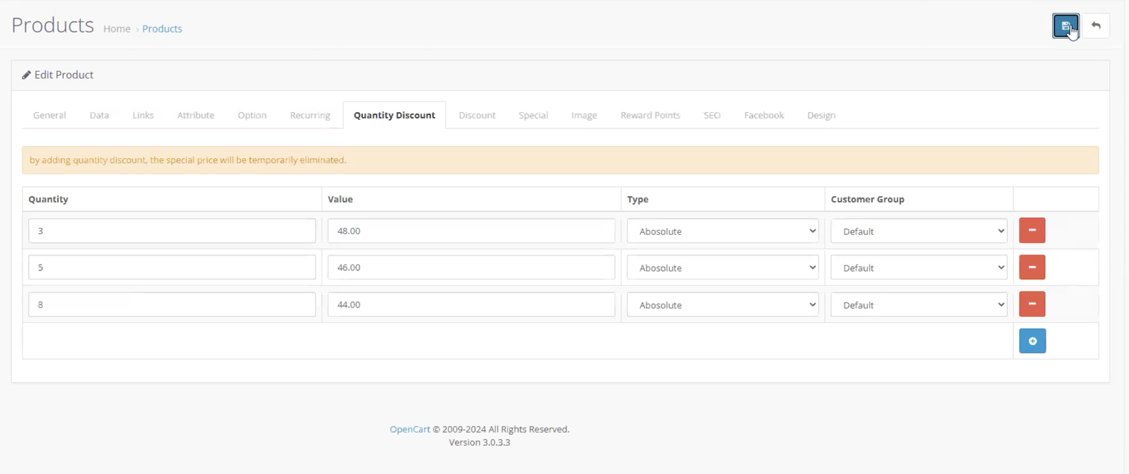 Quantity Discount Module for OpenCart 4 — screenshot 2