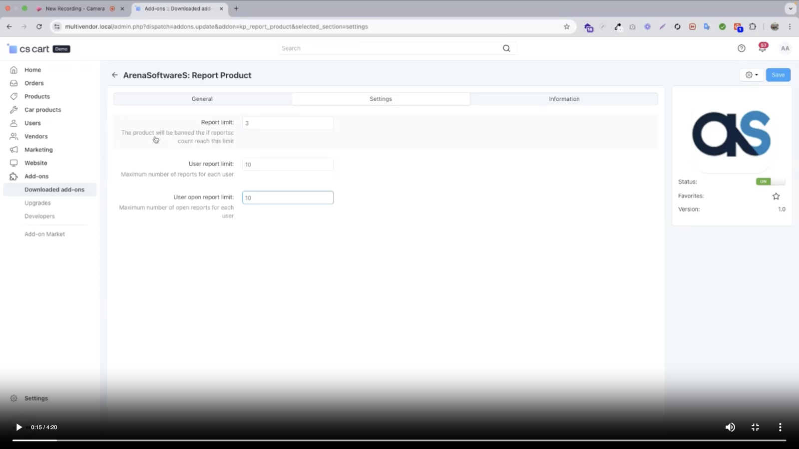 Report a Product Addon for CS-Cart — screenshot 6