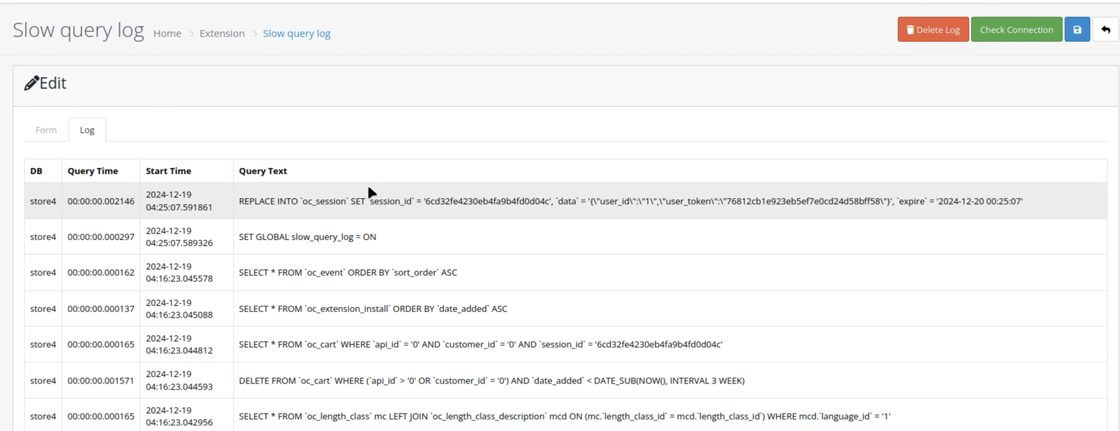 slow_query_log Module for OpenCart V4 — screenshot 1