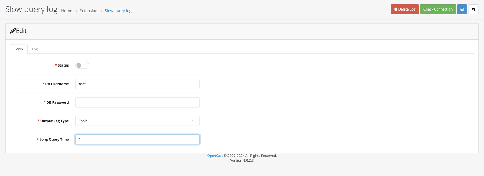 slow_query_log Module for OpenCart V4 — screenshot 2
