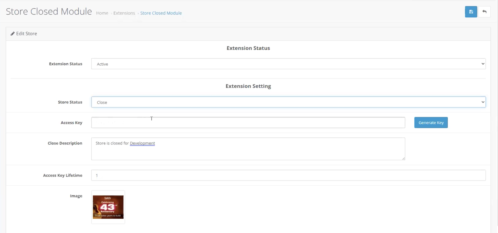 Store Closed Module for OpenCart — screenshot 2
