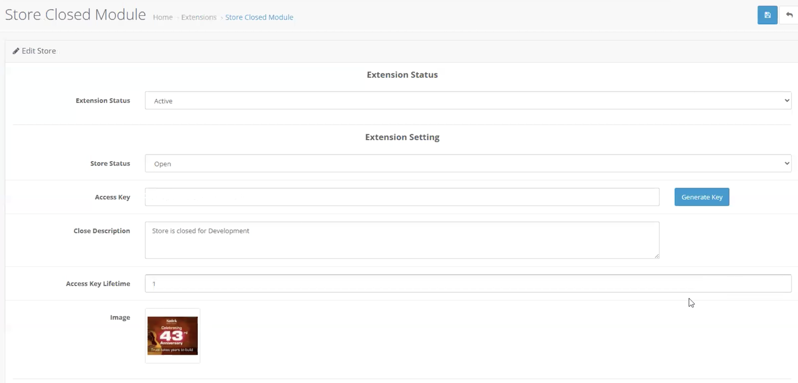 Store Closed Module for OpenCart — screenshot 3